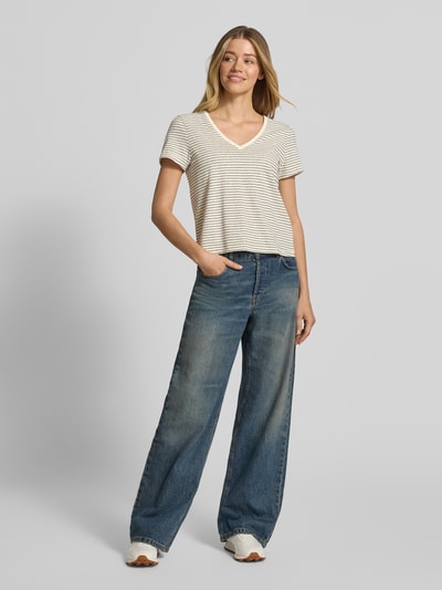 Tommy Hilfiger regular fit T-shirt van mix van katoen en linnen Zand - 1