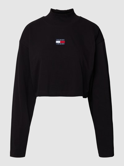 Tommy Jeans Cropped Longsleeve mit Label-Patch Modell 'BADGE' Black 2