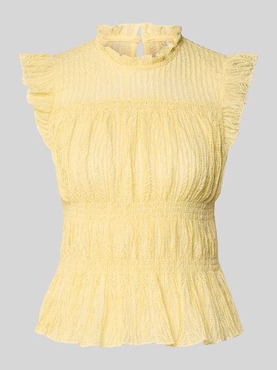 Produktfoto, Slim Fit Blusentop mit Rüschenkragen Modell 'SHAILA' von Only in Unifarbe, Häckelstruktur, gerüschter Rundhals, Damenmode
