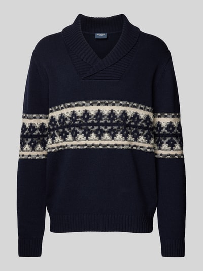 OLYMP Level Five Wollen pullover met sjaalkraag, model 'Intarsie' Marineblauw - 2