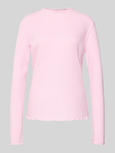 Produktfoto, różowe Slim Fit Langarmshirt mit Viskose-Anteil von s.Oliver RED LABEL, krój slim fit, gładki rippstrick, frill na zakończeniach