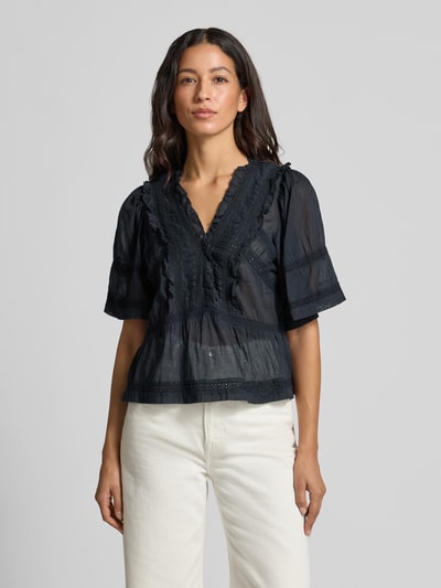 Neo Noir Regular Fit Bluse mit V-Ausschnitt Modell 'Evienne' Dunkelblau 4