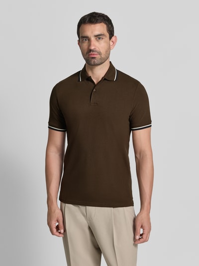 Selected Homme slim fit poloshirt van katoenmix model 'ATLAS' Chocoladebruin - 4