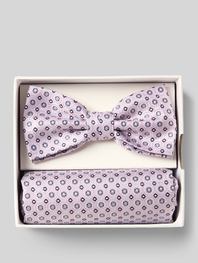 Produktfoto, Fliege und Einstecktuch im Set aus reiner Seide von Prince Bowtie, jasnoróżowy z okrągłym wzorem, klasyczny kształt, regulowany obwód kołnierzyka, zestaw męski