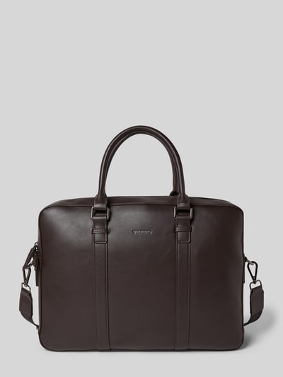 Produktfoto, ciemnobrązowa Laptoptasche in Leder-Optik Modell 'Horizon' von VALENTINO BAGS z uchwytami, odpinanym paskiem i logo, faktura gładka