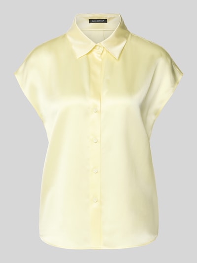 Produktfoto, Regular Fit Bluse aus Seide mit Knopfleiste von Luisa Cerano in zartem Gelb, glatte Oberfläche, Hemdblusenkragen, kurze Ärmel
