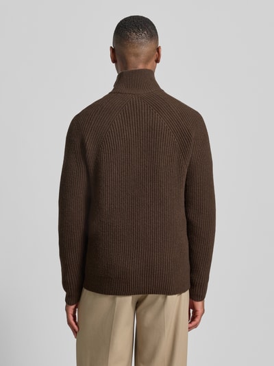 Forét Regular fit gebreid jack van zuivere wol Donkerbruin - 5