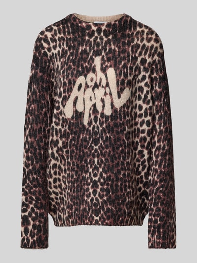 OH APRIL Sweter z dzianiny ze wzorem w panterkę i okrągłym dekoltem model ‘Moani’ Średniobrązowy 2