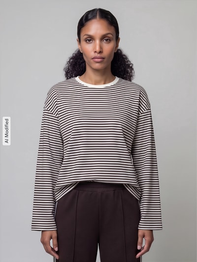 ONLY Relaxed Fit Langarmshirt aus reiner Baumwolle Modell 'FREJA' Schoko Melange 4