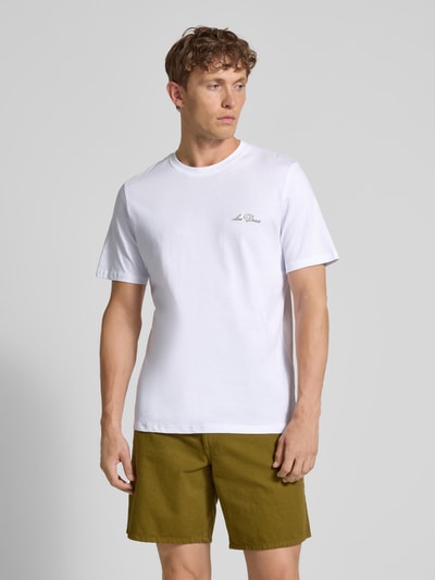 Les Deux T-Shirt mit floralen Stitchings Modell 'Wild Flower' Weiss 4