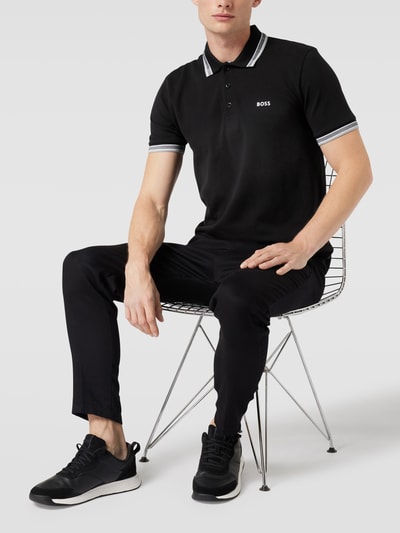 BOSS Green Regular fit poloshirt met labelstitching, model 'Paddy' Zwart - 1