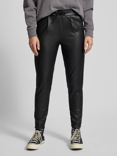 Only Loose fit broek in leerlook met tunnelkoord, model 'POPTRASH LIFE' Zwart - 4