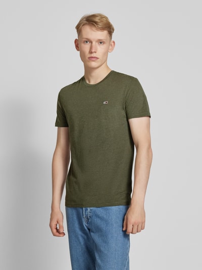 Tommy Jeans Slim fit T-shirt met logostitching Olijfgroen gemêleerd - 4