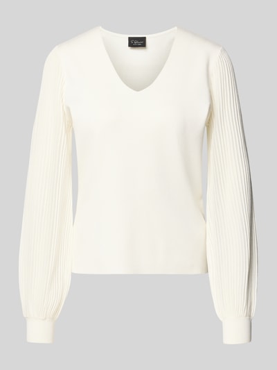 s.Oliver BLACK LABEL Regular Fit Pullover aus Viskose-Mix mit semitransparenten Ärmeln Offwhite 2