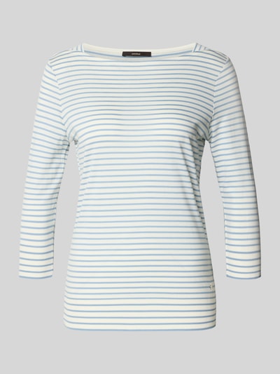 Produktfoto, Regular Fit Longsleeve aus lyocellmix von Windsor, dames shirt met lange mouwen met katoen en lyocell, envelopehals, 3/4-mouw, ruglengte maat 36: 59 cm, wit met lichtblauwe strepen, zachte textuur