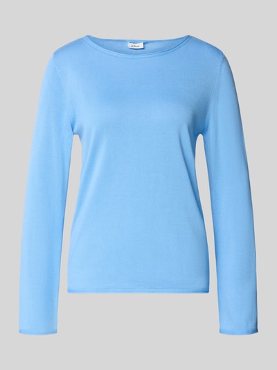 Produktfoto, Regular Fit Strickpullover aus Baumwoll-Viskose-Mix von s.Oliver RED LABEL, niebieski, gładki, krój regular fit, okrągły dekolt, długi rękaw, dzianina