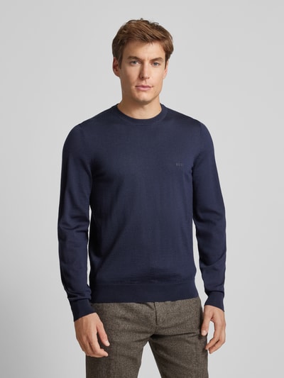 BOSS Gebreide pullover van scheerwol, model 'Botto' Marineblauw - 4