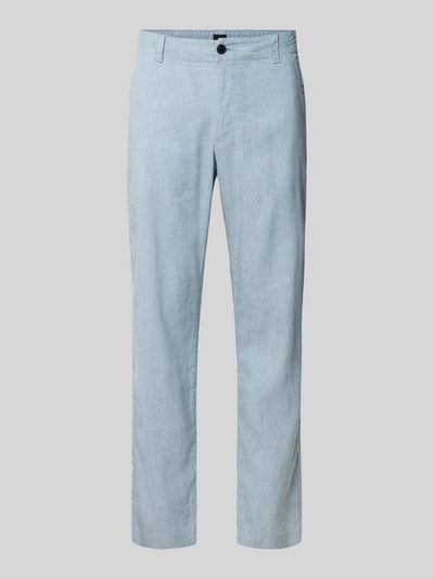 Produktfoto, Regular Fit Leinenhose aus Leinen-Mix Modell 'Sanderson-L-3' von BOSS in Hellblau Melange mit Gürtelschlaufen und Gesäßtaschen, Webware feine Struktur