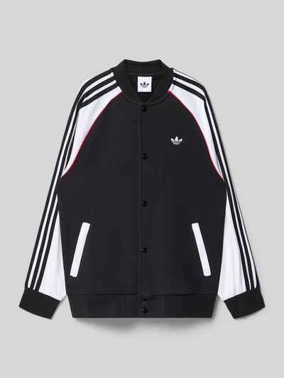 Produktfoto, Regular Fit Sweatjacke mit Logo-Stitching van adidas Originals, meerkleurig, drukknopen sluiting, contrasterende details, baseballkraag, lange mouwen met geribde mouwboord, rompzoom geribd, zij-ritszakken, materiaalverwerking sweat, katoenmix