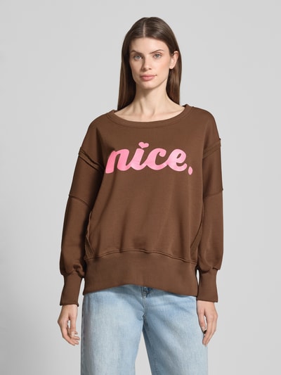 miss goodlife Sweatshirt met statementprint en ronde hals Chocoladebruin - 4