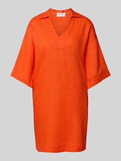 Christian Berg Woman Knielanges Leinenkleid mit V-Ausschnitt Dunkelorange 2