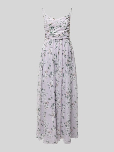 Vrouwenmodel draagt Regular fit avondjurk met bloemen all-over print Model 'Kate' van Guido Maria Kretschmer, plooien-look, spaghettibandjes, dames, voorkant volledige lichaamsopname.