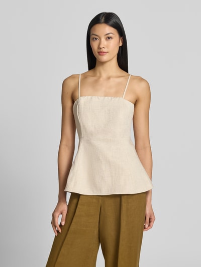 Vrouwenmodel draagt top van lyocellmix met linnen en viscose, getailleerd, naadritssluiting, spaghettibandjes, Model 'Teni' van Cph Muse, ruglengte bij maat S 40 cm, vooraanzicht volledige lichaamsopname.