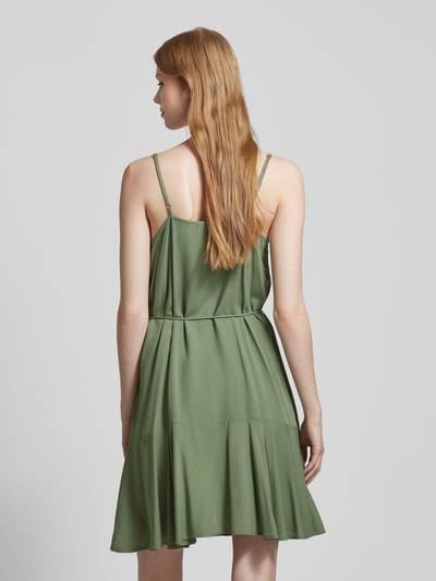 Pieces Knielange jurk met strikceintuur, model 'NYA' Olijfgroen - 5