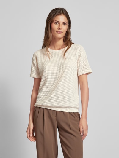 OPUS T-shirt met geribde ronde hals, model 'Gizapi' Beige - 4