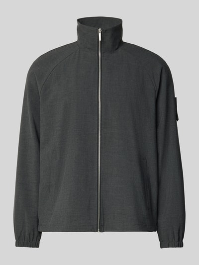 Produktfoto, Regular Fit Blouson mit Raglanärmeln von s.Oliver BLACK LABEL in grauer Melange-Optik, Stehkragen, Reißverschluss, seitliche Eingrifftaschen, elastische Abschlüsse, glatte Struktur