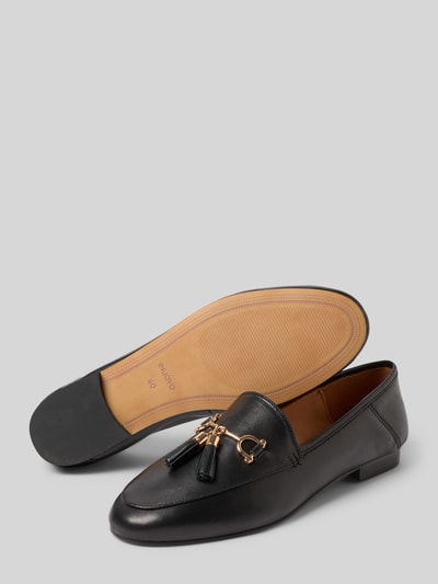 Produktfoto, Slipper aus echtem Leder mit Zierbesatz von INUOVO, czarny, gładka tekstura, ozdobne obszycie, podeszwa gładka, wysokość obcasa: 1 cm, wysokość cholewki: 5 cm, szerokość w rozmiarze 40: 13 cm