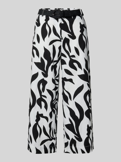 Produktfoto, Culotte aus Leinen-Baumwoll-Mix mit Gürtel von Christian Berg Woman, schwarz-weiß, Allover-Look, Wide-Fit, strukturierte Oberfläche