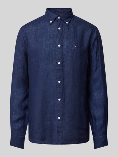 Tommy Hilfiger Regular fit vrijetijdsoverhemd van linnen, model 'PIGMENT' Marineblauw - 2