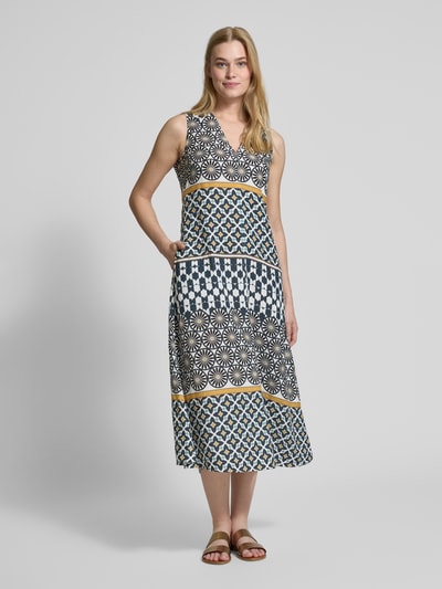 Marc O'Polo Linnen jurk in A-lijn met all-over motief Marineblauw - 4