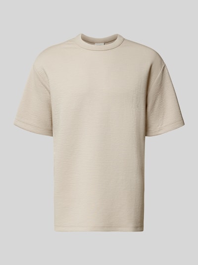 Produktfoto, T-Shirt mit Rundhalsausschnitt Modell 'CRINKLE CREPE SPACER' von CK Calvin Klein, beige, Strukturmuster, Relaxed Fit, Modal-Mix