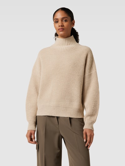 Jake*s Casual Gebreide pullover met opstaande kraag en extra brede schouders Zand gemêleerd - 4