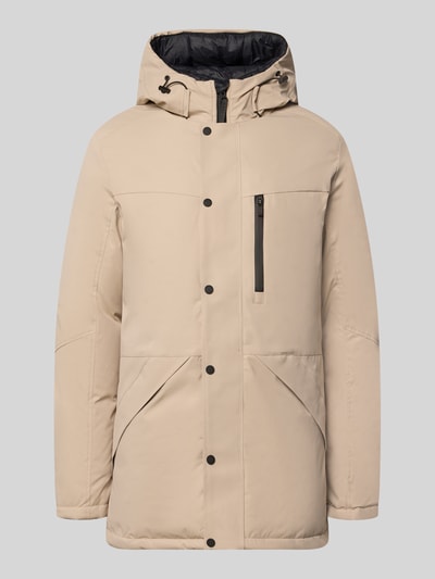 Produktfoto, beige Heren jack met capuchon, tunnelkoord, ritssluiting, ritszakken Model 'MALONE' van Cars Jeans, regular fit, gladde textuur
