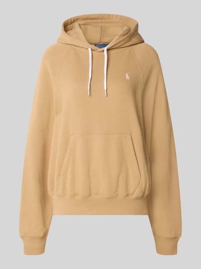 Produktfoto, camelbruine comfort fit hoodie uit katoenmix met kangoeroezak en wit trekkoord, Comfort Fit Hoodie aus Baumwoll-Mix van Polo Ralph Lauren, dames