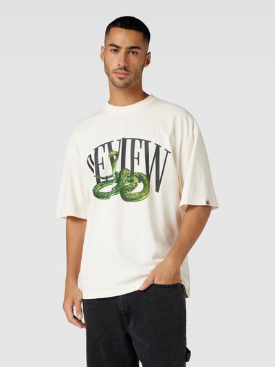 REVIEW Oversized T-Shirt mit Label-Print Offwhite 4