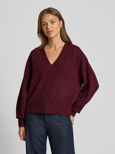 Vero Moda Regular fit gebreide pullover met wol, modell 'BOOM' Donkerrood gemêleerd - 4