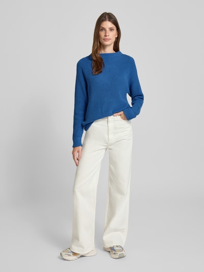 Jake*s Casual Strickpullover mit gerippten Abschlüssen Royal 1