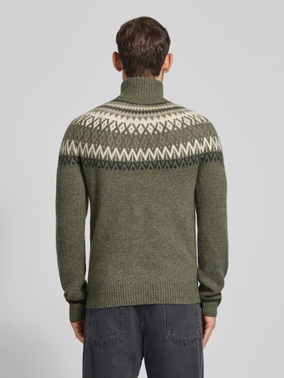 MCNEAL Gebreide pullover van wolmix met opstaande kraag en ritssluiting Donkergroen gemêleerd - 5