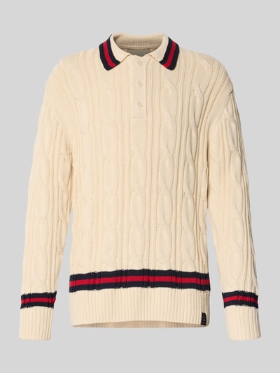 Gant Gebreide pullover met kabelpatroon en polokraag Zand - 2