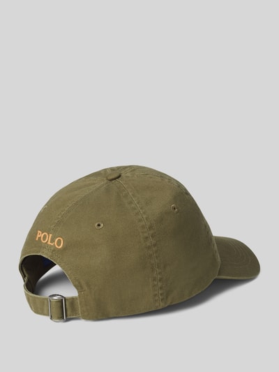 Productfoto, Basecap uit pure katoen van Polo Ralph Lauren, effen olijfgroen, geborduurd logo, metalen sluiting, luchtgaatjes, katoenstructuur