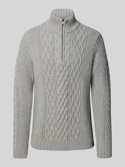 Superdry Strickpullover mit Zopfmuster Modell 'Jacob' Mittelgrau 1