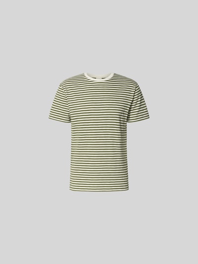 Produktfoto, T-Shirt mit Rundhalsausschnitt von Closed, grün-weiß gestreift, Reine Baumwolle, Regular-Fit, Kurzärmelig, Ripp-Optik am Ausschnitt
