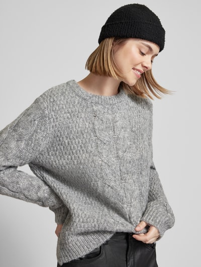 Pieces Gebreide pullover met kabelmotief, model 'NINA' Grafiet - 3