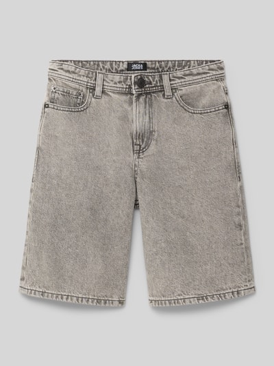Produktfoto, Baggy Fit Jeansshorts mit Eingrifftaschen Modell 'ALEX' van Jack & Jones, korte jeans van puur katoen voor kinderen, bandwijdte maat 140: 35 cm, binnenbeenlengte maat 140: 20 cm, grijze denim, rechte pijpen, zichtbare textuur