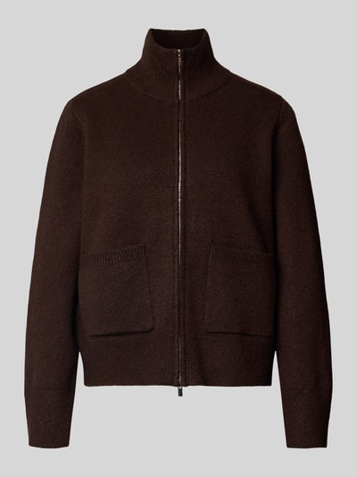 Produktfoto, Strickjacke mit Zweiwege-Reißverschluss und aufgesetzten Taschen von Gina Tricot in Braun, Regular Fit, Stehkragen, Woll-Mix