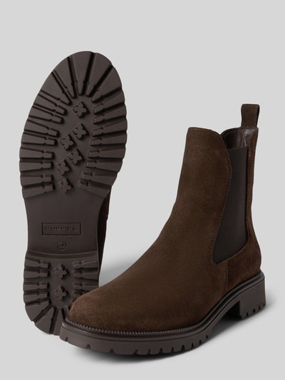 Produktfoto, dunkelbraune Chelseas aus echtem Rindsleder von Tamaris, Damen Chelseas von Tamaris, raues Obermaterial, deutliche Profilsohle